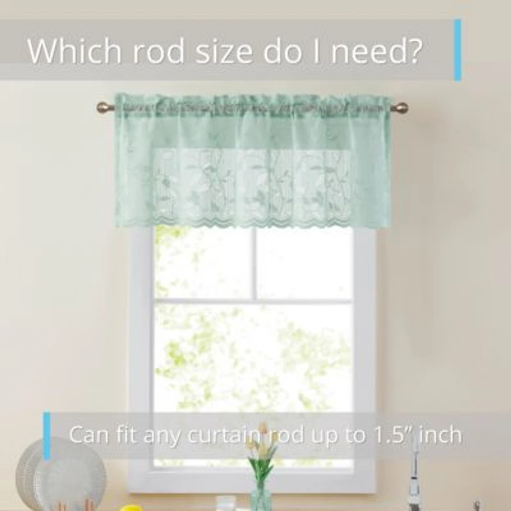 Hlc.Me Joyce Lace Sheer Kitchen Curtain Valance Topper Rod Pocket For Small Windows Bathroom Kitchen 54 W X 18 L