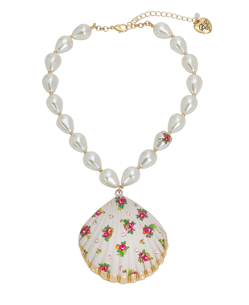 Betsey Johnson Faux Stone Floral Shell Pendant Necklace