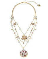 Betsey Johnson Faux Stone Floral Shell Layered Necklace