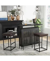 30" Barstools Set of 2 Upholstered Bar Height Chairs Pu Leather w/Footrest