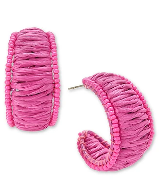 On 34th Silver-Tone Medium Color Seed Bead & Raffia C-Hoop Earrings, 1.25", Created for Macy's