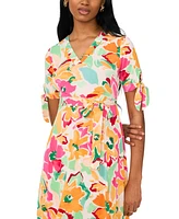 Msk Petite Floral Print Tie-Sleeve Midi Dress