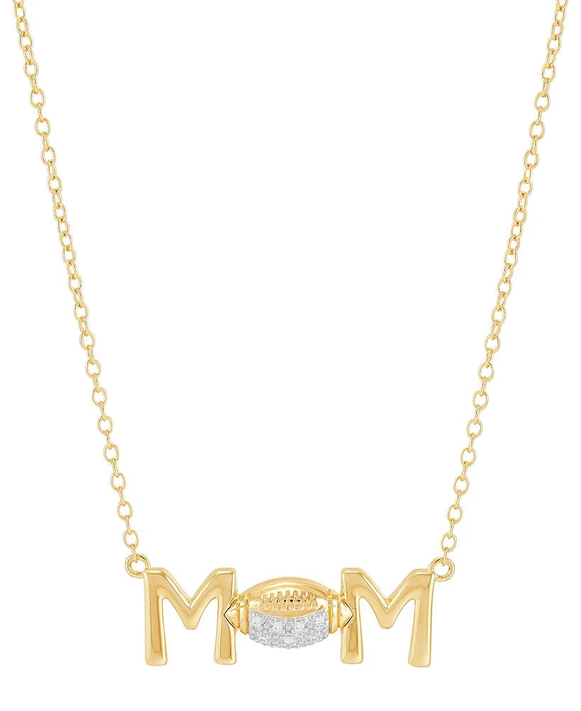 Diamond Accent Football Mom Pendant Necklace Sterling Silver or 14k Gold-Plated Silver, 16" + 2" extender