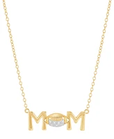 Diamond Accent Football Mom Pendant Necklace Sterling Silver or 14k Gold-Plated Silver, 16" + 2" extender