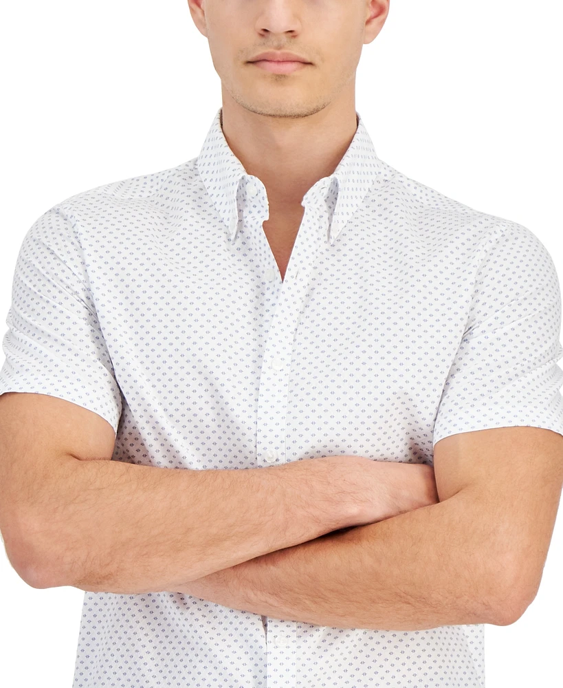 Michael Kors Men's Slim-Fit Stretch Textured Geo-Print Button-Down Shirt