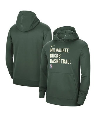 Men's and Women's Nike Hunter Green Milwaukee Bucks 2023/24 Performance Spotlight On-Court Practice Pullover Hoodie