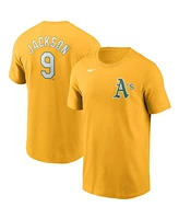 Men's Nike Reggie Jackson Gold Distressed Oakland Athletics Cooperstown Collection Name and Number T-shirt