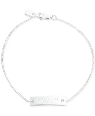 Lauren Ralph Lauren Sterling Silver Pave Logo Tag Link Bracelet