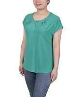 Ny Collection Women's Short Extended-Sleeve Grommet Neck Knit Top