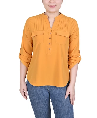 Ny Collection Women's Long Tab-Sleeve Blouse with Pockets