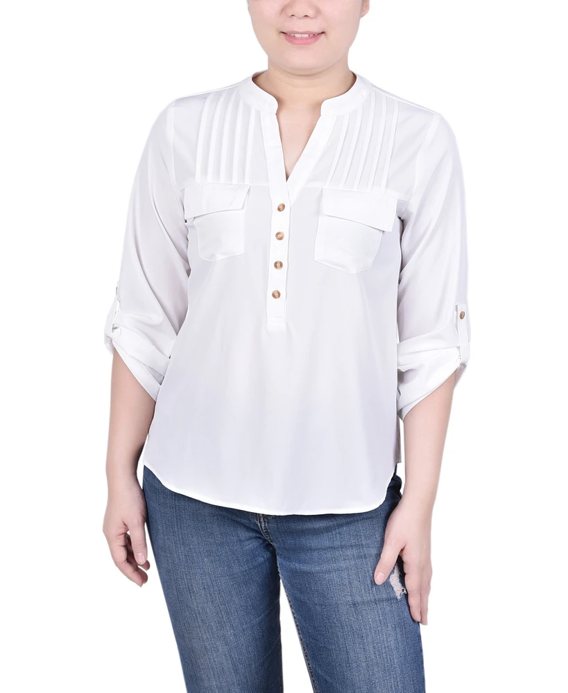 Ny Collection Women's Long Tab-Sleeve Blouse with Pockets