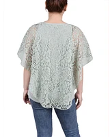 Ny Collection Women's Lace Poncho Top with Bar