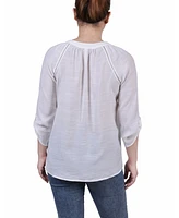 Ny Collection Women's Raglan Sleeve Split Neck Blouse Top