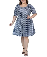 24seven Comfort Apparel Plus Size Knee Length Elbow Sleeve Dress