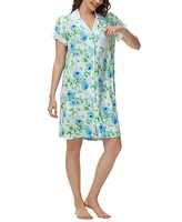 C. Wonder Women's Printed Notch Collar Short Sleeve with Ruffle Sleepshirt Nightgown