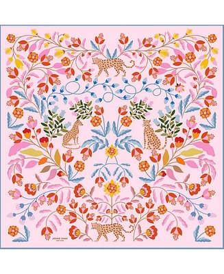 Jessie Zhao New York Double Sided Silk Scarf Of Pink Blossom Jungle