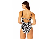 Women's Optical Illusion Piped Keyhole One Piece Swimsuit