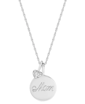 Diamond Heart & Mom Coin Pendant Necklace (1/10 ct. t.w.) in Sterling Silver, 16" + 2" extender