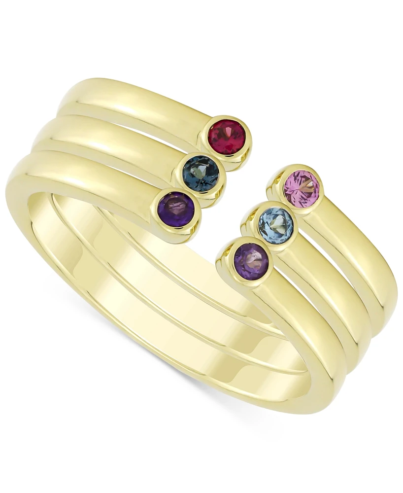 3-Pc. Set Multi-Gemstone Stackable Cuff Rings (1/4 ct. t.w.) in 14k Gold-Plated Sterling Silver