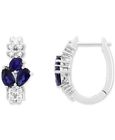 Lab-Grown Blue Sapphire (1/4 ct. t.w.) & Lab-Grown White Sapphire (1/3 ct. t.w.) Small Hoop Earrings in Sterling Silver, 0.68"