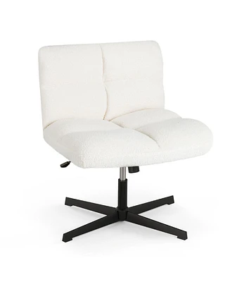 Cross Legged Office Chair Armless Office Desk Chair with Imitation Lamb Fleece
