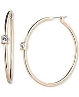 Lauren Ralph Lauren Gold-Tone Medium Crystal Hoop Earrings, 1.43"