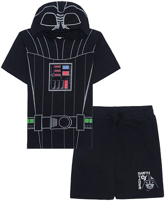 Hybrid Toddler and Little Boys Darth Vader Cosplay Hooded T-shirt Shorts, 2 Pc Set