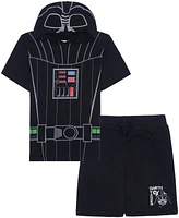 Hybrid Toddler and Little Boys Darth Vader Cosplay Hooded T-shirt Shorts, 2 Pc Set