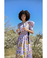 Jessie Zhao New York Purple Floral Cotton Midi Dress