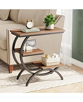 Tribesigns C-shaped End Table, Industrial 3-tier Small Side Table for Couch, Wood Bedside Table Snack Side Table Small Space, Rustic Brown