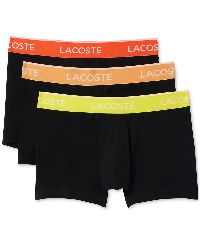 Lacoste Men's Casual Classic Colorful Waistband Trunk Set, 3 Pack