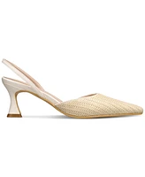 Vaila Shoes Women's Lynn Pointed-Toe Raffia Kitten-Heel Slingback Pumps Extended Sizes 9-14