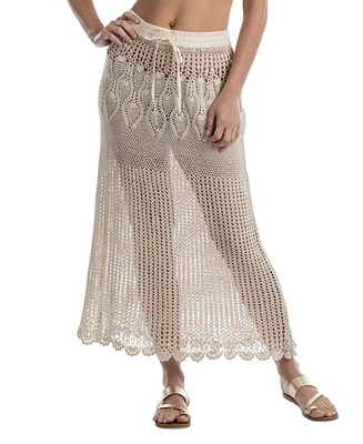 Dotti Women's Cotton Crochet Drawstring-Waist Cover-Up Maxi Skirt