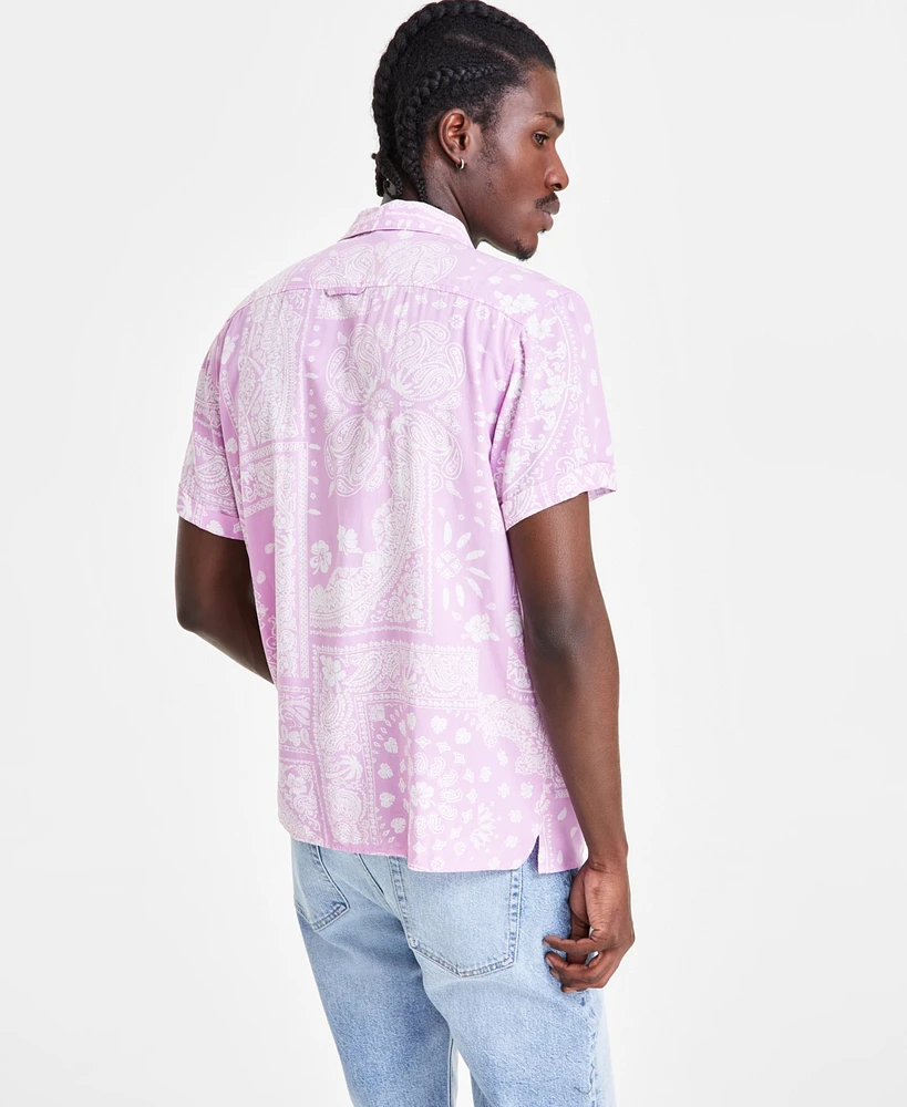 Sun + Stone Men's Klaus Short Sleeve Button-Front Printed Shirt, Created for Macy's