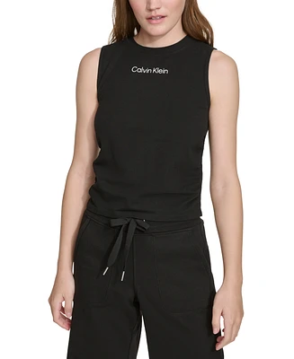 Calvin Klein Women's Ruched Crewneck Logo Tank Top