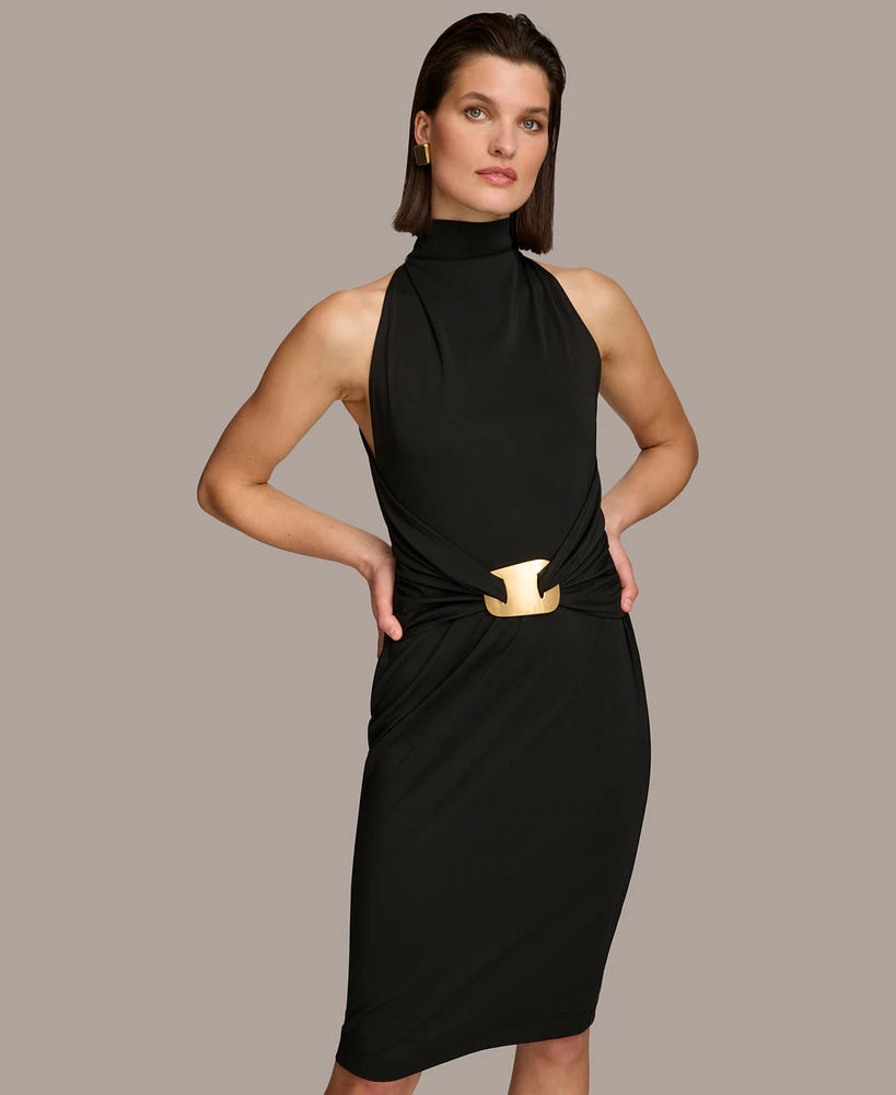 Donna Karan Women's Mock Neck Wrap-Waist Jersey Dress