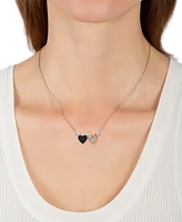 Wonder Fine Jewelry Black Diamond (1/8 ct. t.w.) & White Diamond (1/10 ct. t.w.) Minnie & Mickey Heart Pendant Necklace in Sterling Silver & 14k Rose