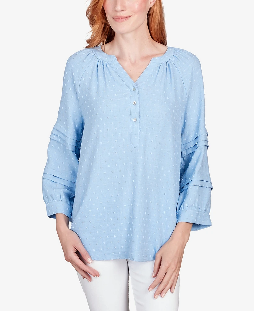 Ruby Rd. Petite Chambray Solid Clip Dot Blouse