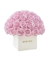 Rose Box Nyc Half Ball of Long Lasting Preserved Real Roses in Square Classic Ceramic Vase, 35 Roses