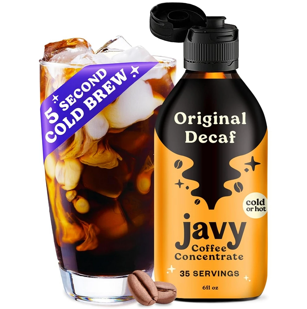 Javy Coffee Javy Cold Brew Coffee Concentrate, Iced & Cold Brew Coffee, Hot Coffee Beverage, 100% Med.Roast Arabica, Unsweetened & Sugar-Free (Decaf)
