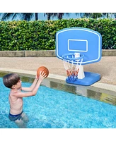 Outsunny Pool Basketball Hoop with Ball, Poolside Pump, Blue