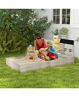 Outsunny PawHut Wooden Sandbox with Liner, Kitchen Design, Sink for 3-7 Years Old
