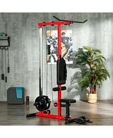 Soozier Cable Machine Lat Pull Down Machines with Flip-Up Footplate