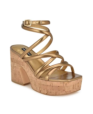 Nine West Women's Corke Strappy Square Toe Wedge Sandals