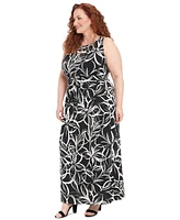 London Times Plus Floral-Print Halter-Neck Maxi Dress