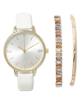 I.n.c. International Concepts Women's White Strap Watch 38mm Set, Created for Macy's