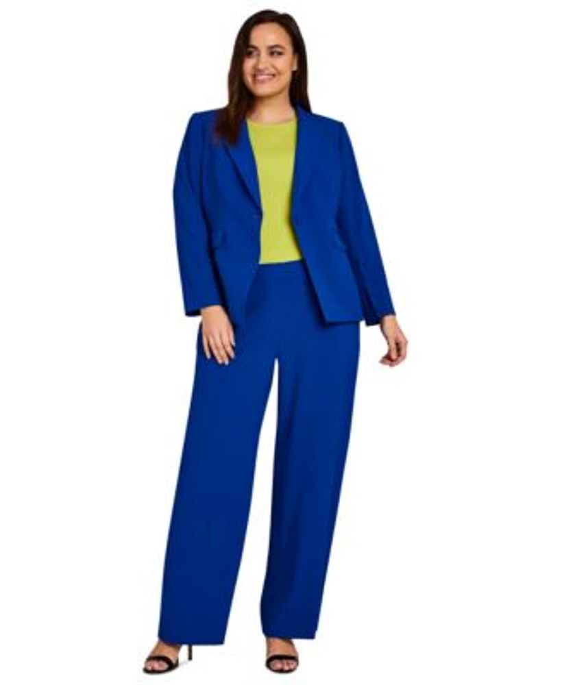 Tahari Asl Plus Size One Button Blazer Knit Top Wide Leg Pants