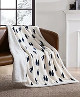 Eddie Bauer Emperor Penguin Print Sherpa Throw, 50" x 60"