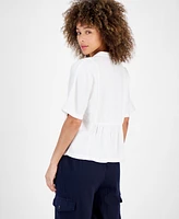 Nautica Jeans Women's Linen-Blend Peplum Top