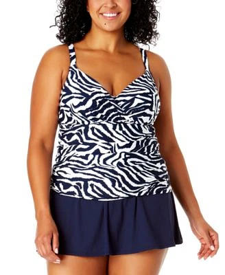 Anne Cole Plus Size Printed Tankini Top Banded Swim Skirt
